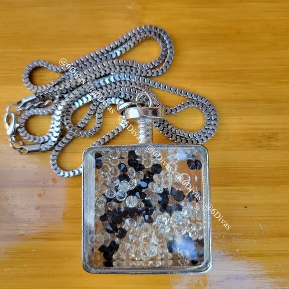 Square Glass BottlePendant Necklace with Crystals - NWOT - Picture 1 of 8